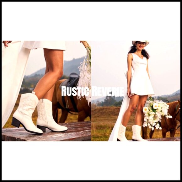 Women's Mid Calf Cowboy Boots with Embroidery Round Toe Low Heel - Picture 7 of 7